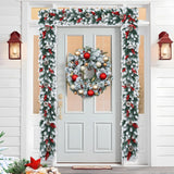 Christmas Garland — 9 & 6 FT Flocked White Pine Garland with Pinecones & Red Berries for Mantel, Staircase, Porch, or Table Centerpiece