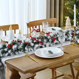 Christmas Garland — 9 & 6 FT Flocked White Pine Garland with Pinecones & Red Berries for Mantel, Staircase, Porch, or Table Centerpiece