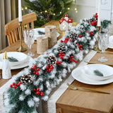 Christmas Garland — 9 & 6 FT Flocked White Pine Garland with Pinecones & Red Berries for Mantel, Staircase, Porch, or Table Centerpiece