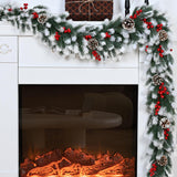 Christmas Garland — 9 & 6 FT Flocked White Pine Garland with Pinecones & Red Berries for Mantel, Staircase, Porch, or Table Centerpiece