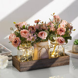 3 Pcs Mason Jar Centerpiece with LED Lights – Farmhouse Table Decor for Dining Room, Kitchen & Living Room