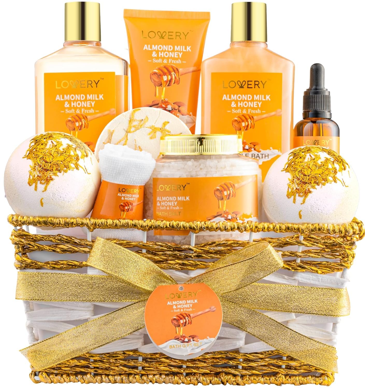Christmas Gifts for Women – 10 Pc Almond Milk & Honey Spa Gift Basket | Luxury Bath & Body Self Care Set for Mom, Wife, Girlfriend – Relaxation & Birthday Gift Box