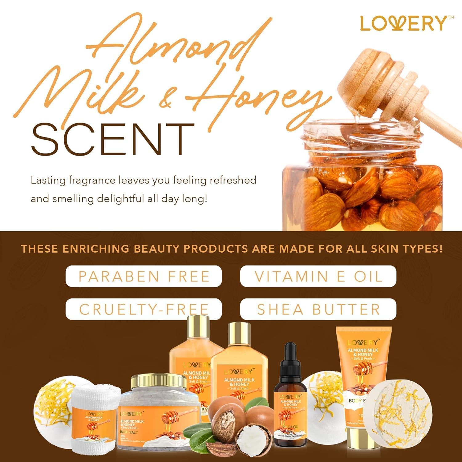 Christmas Gifts for Women – 10 Pc Almond Milk & Honey Spa Gift Basket | Luxury Bath & Body Self Care Set for Mom, Wife, Girlfriend – Relaxation & Birthday Gift Box