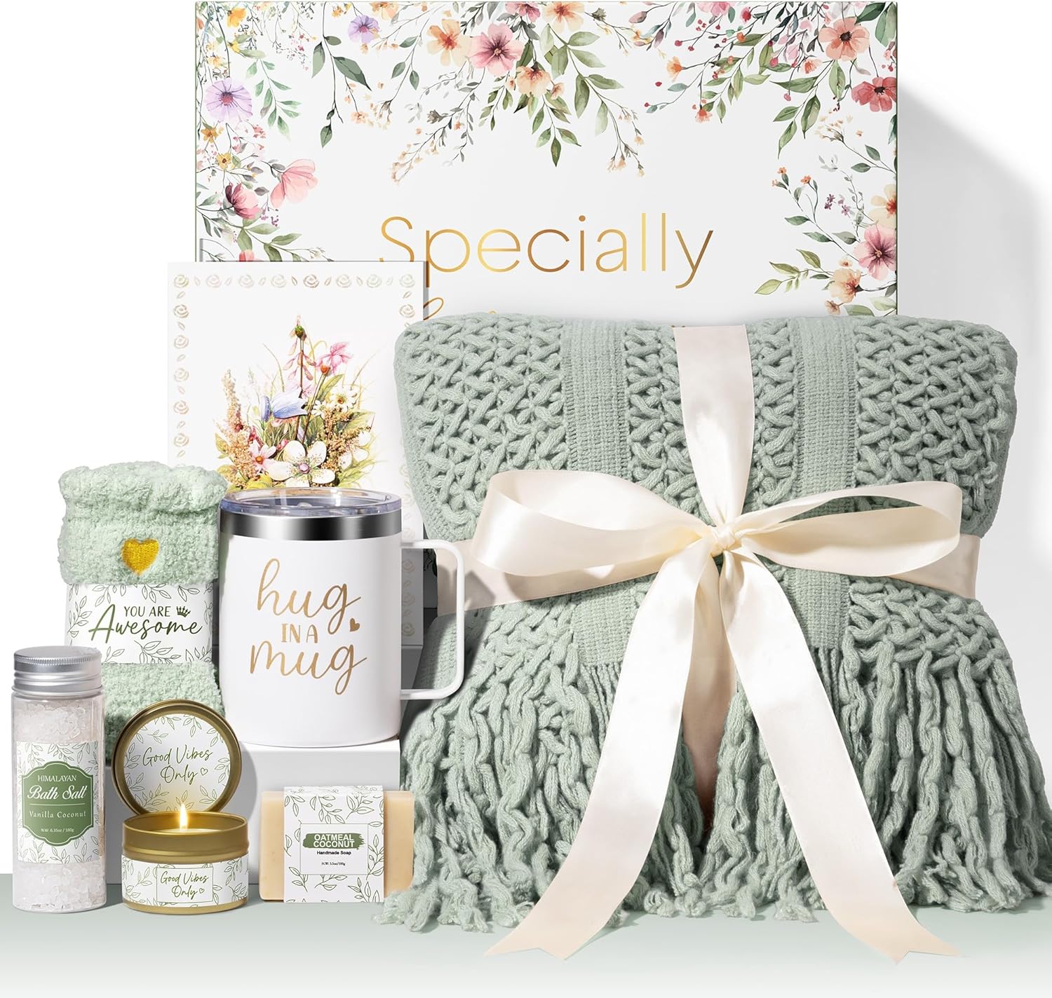 Self Care Gifts for Women – Spa Gift Basket, Get Well Soon, Sympathy & Birthday Care Package with Blanket, Candle, Tumbler, Bath Salt & Socks for Mom, Friends, Sister, Wife