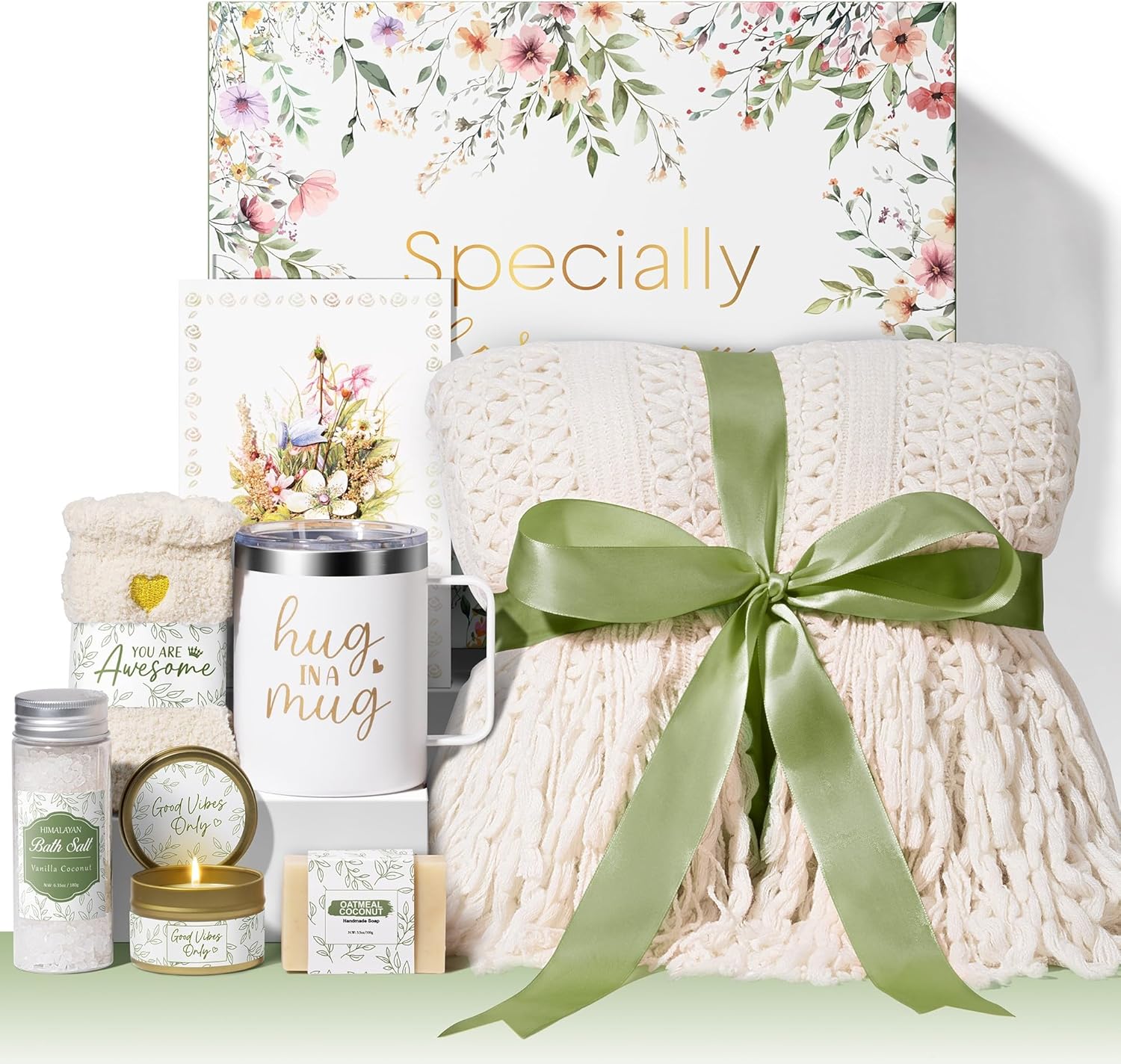 Self Care Gifts for Women – Spa Gift Basket, Get Well Soon, Sympathy & Birthday Care Package with Blanket, Candle, Tumbler, Bath Salt & Socks for Mom, Friends, Sister, Wife