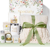 Self Care Gifts for Women – Spa Gift Basket, Get Well Soon, Sympathy & Birthday Care Package with Blanket, Candle, Tumbler, Bath Salt & Socks for Mom, Friends, Sister, Wife