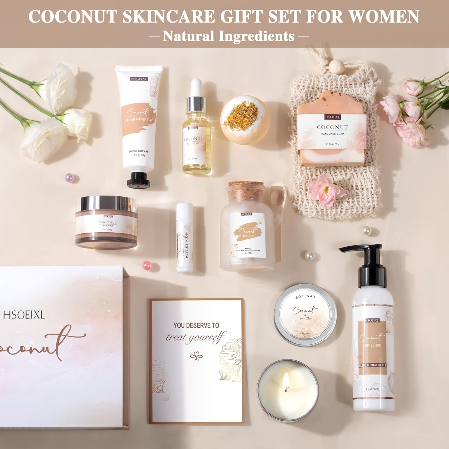 Gifts for Women – 12-Piece Coconut Bath & Body Spa Gift Basket | Luxurious Self-Care Set for Relaxation, Birthday, Christmas & Mother’s Day