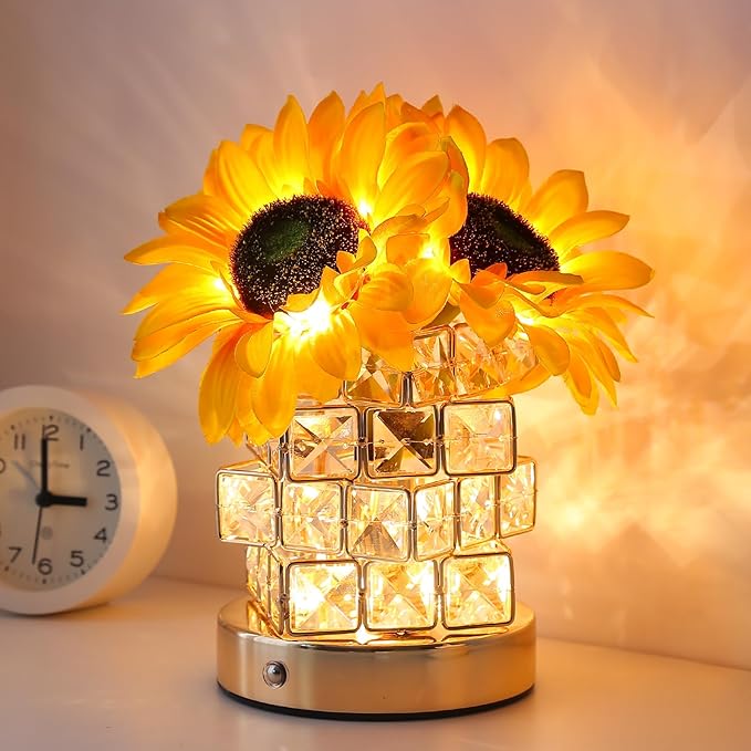 Sunflower Touch Table Lamp – Cordless Rechargeable 3-Color Dimmable Flower Light Gift