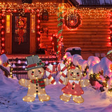 Set of 2 Lighted Gingerbread Man & Candy Cane Christmas Decorations – 80 Warm White LED Lights, Indoor & Outdoor Holiday Display